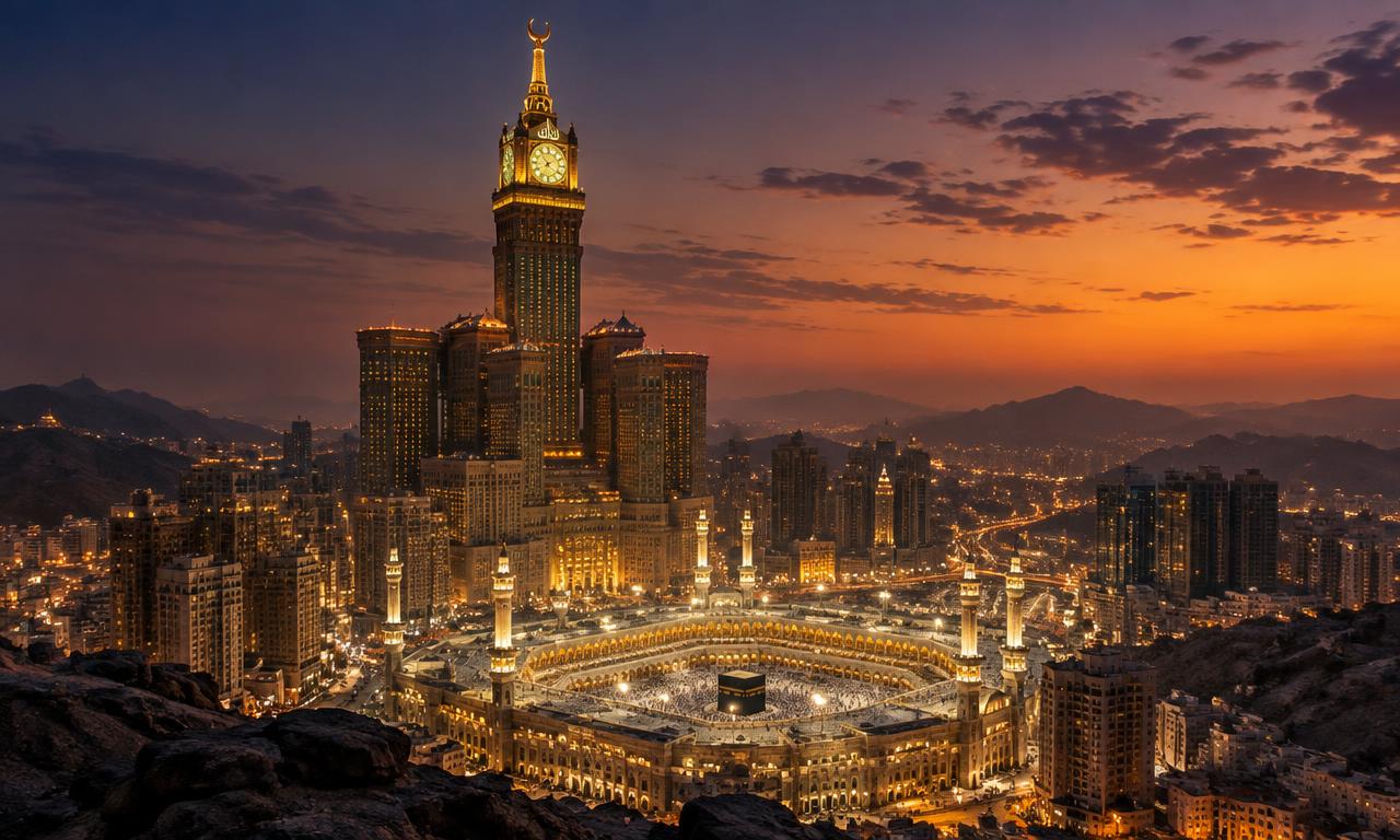 Makkah skyline at dusk